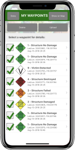 Figure 33. Saved waypoints list